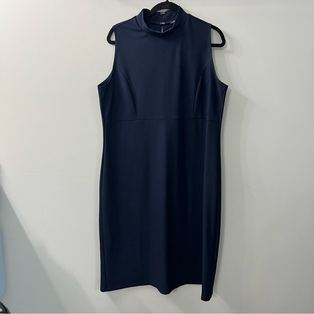 Slinky Brand Navy Blue Sleeveless Mock Neck Shift Dress 1X